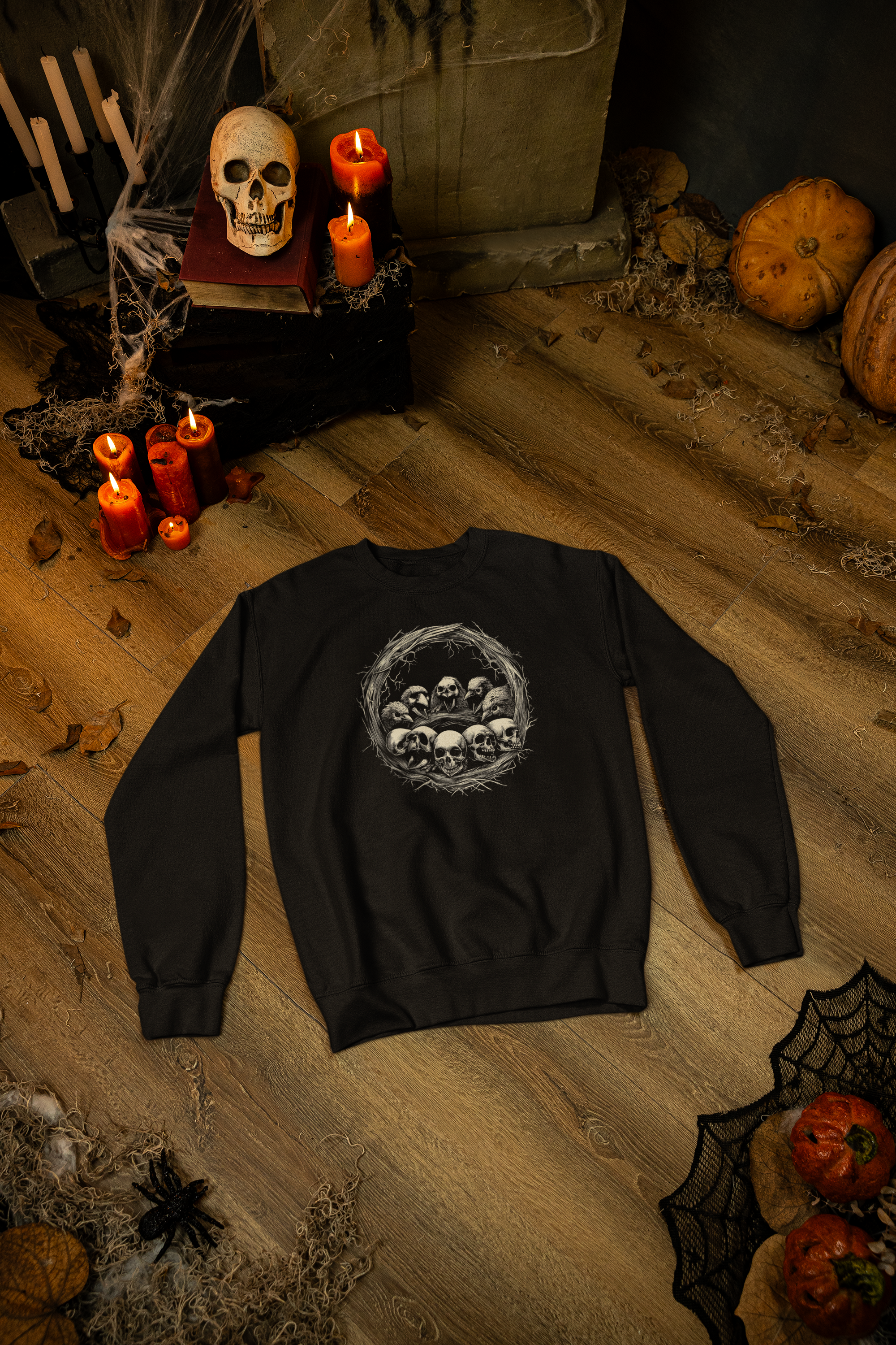 Crown of Skulls Halloween Sweatshirt – Gothic Crewneck for Spooky Season