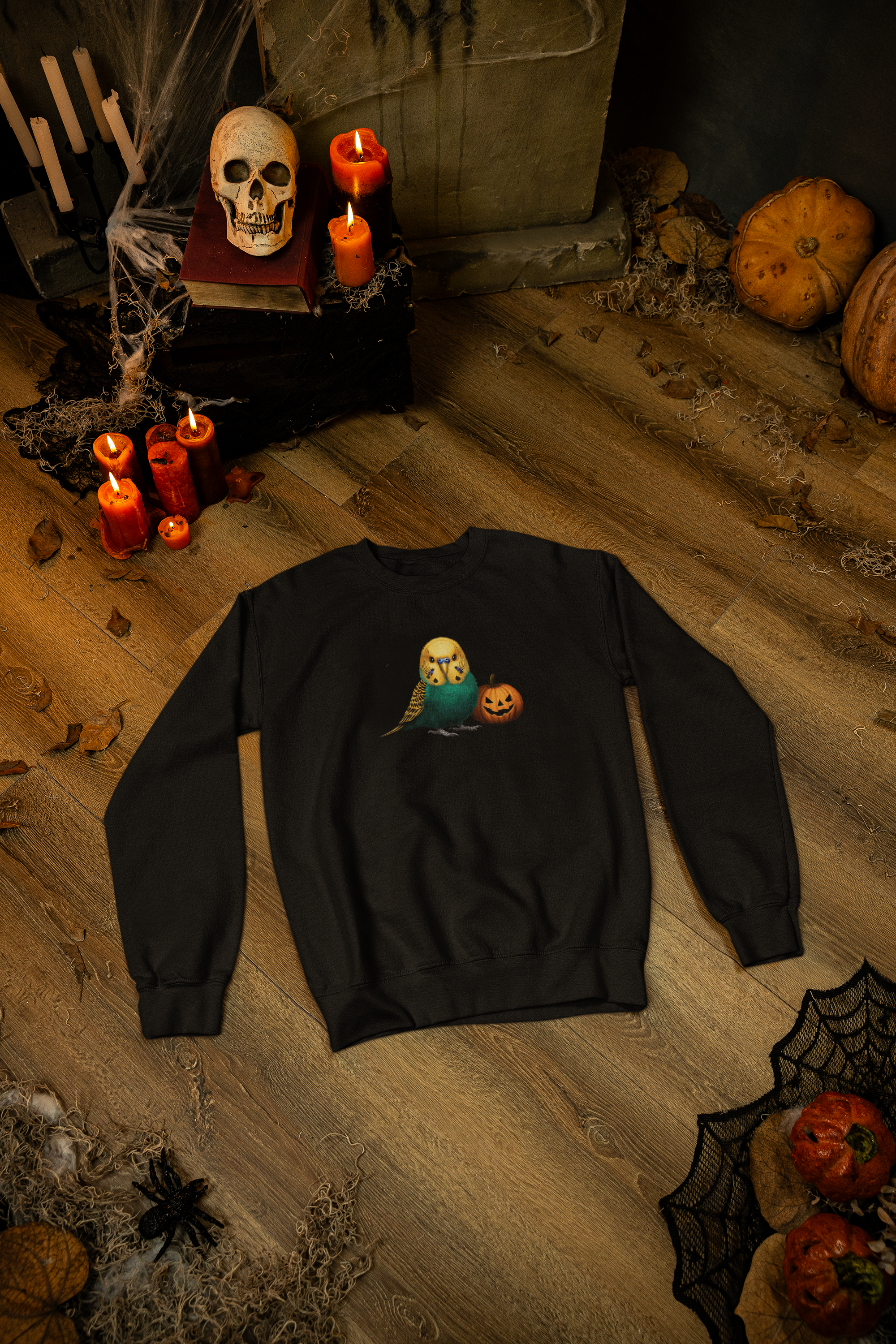 Spooky Budgie & Pumpkin Halloween Sweatshirt – Classic Unisex