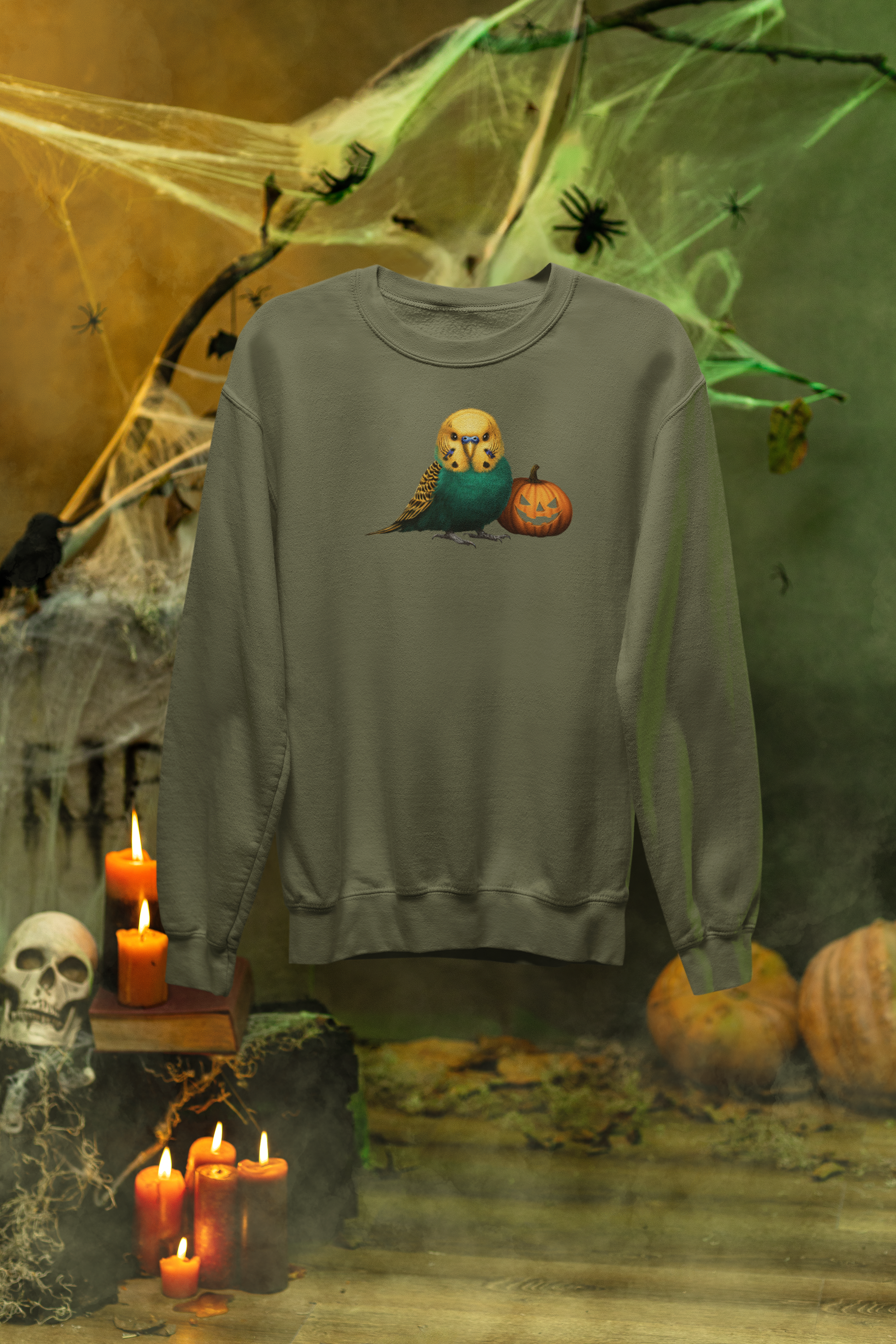 Spooky Budgie & Pumpkin Halloween Sweatshirt – Classic Unisex
