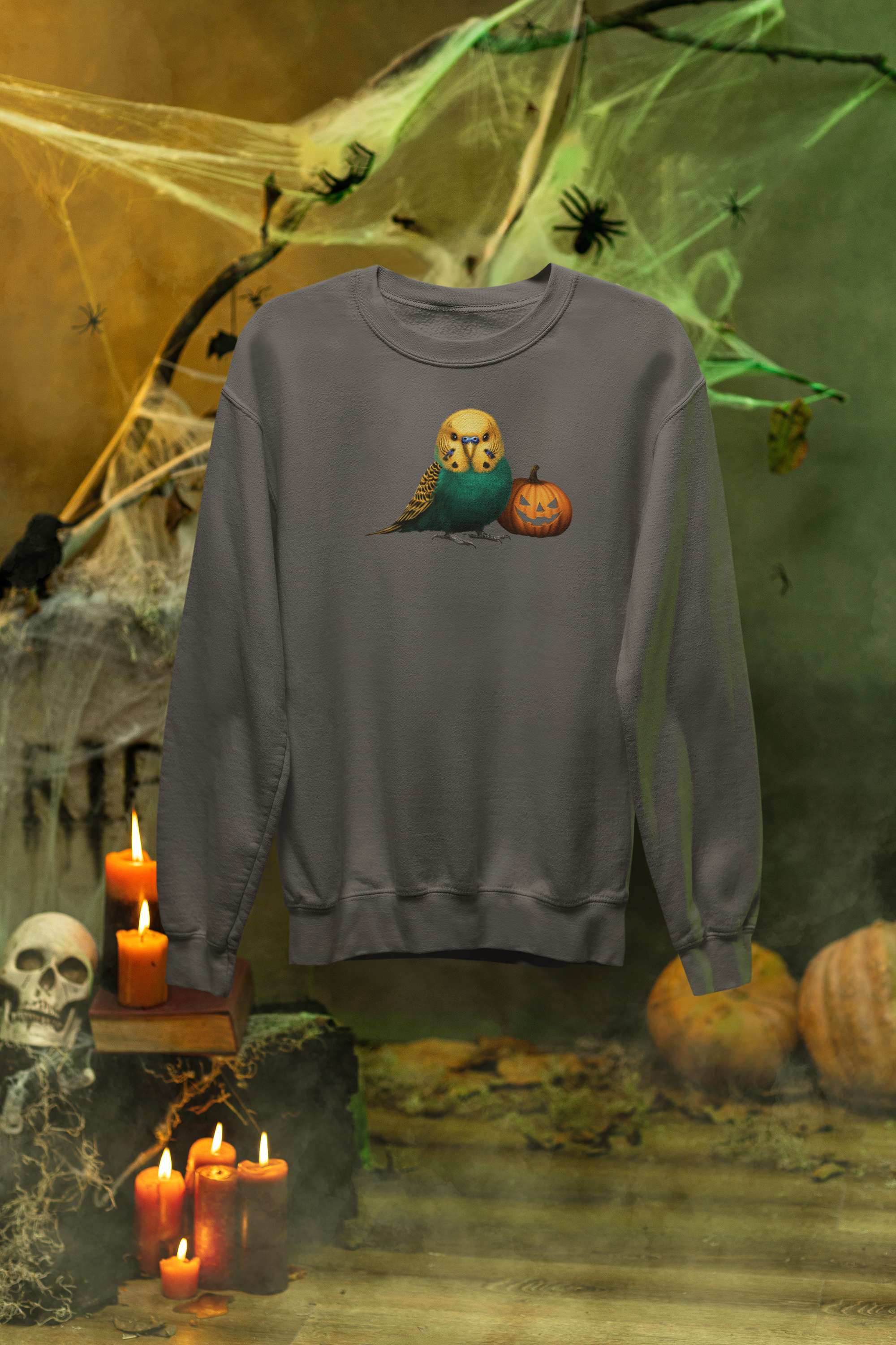 Spooky Budgie & Pumpkin Halloween Sweatshirt – Classic Unisex