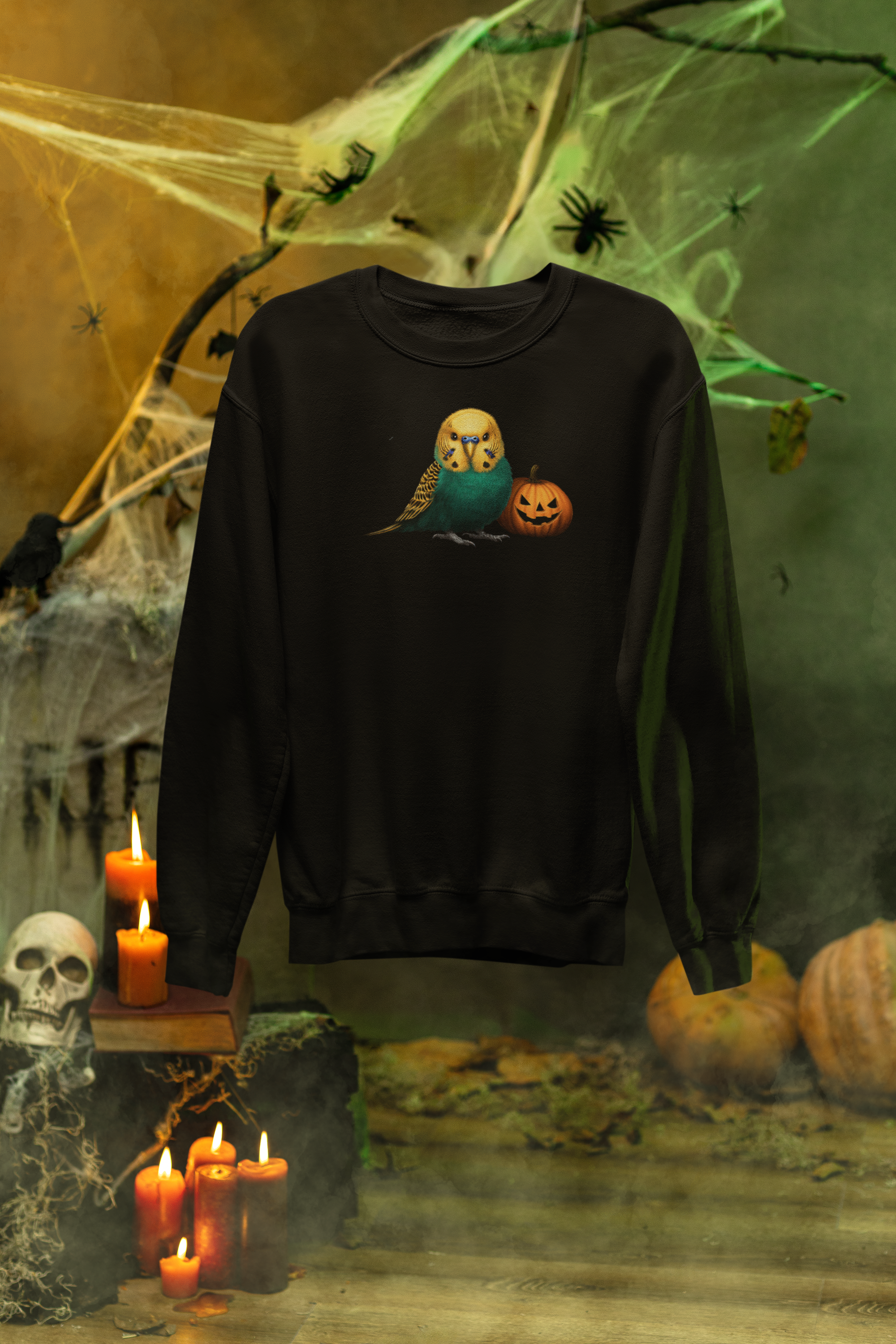 Spooky Budgie & Pumpkin Halloween Sweatshirt – Classic Unisex