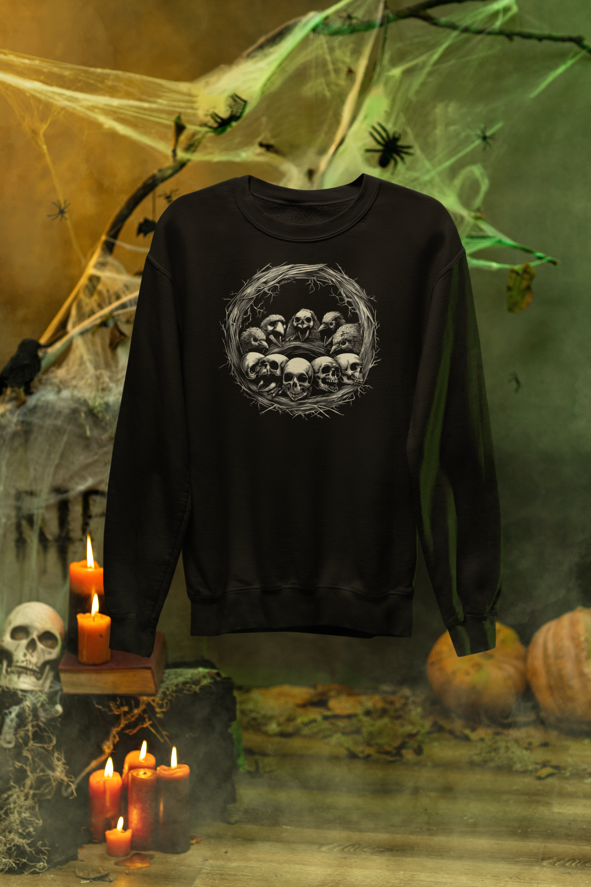 Crown of Skulls Halloween Sweatshirt – Gothic Crewneck for Spooky Season
