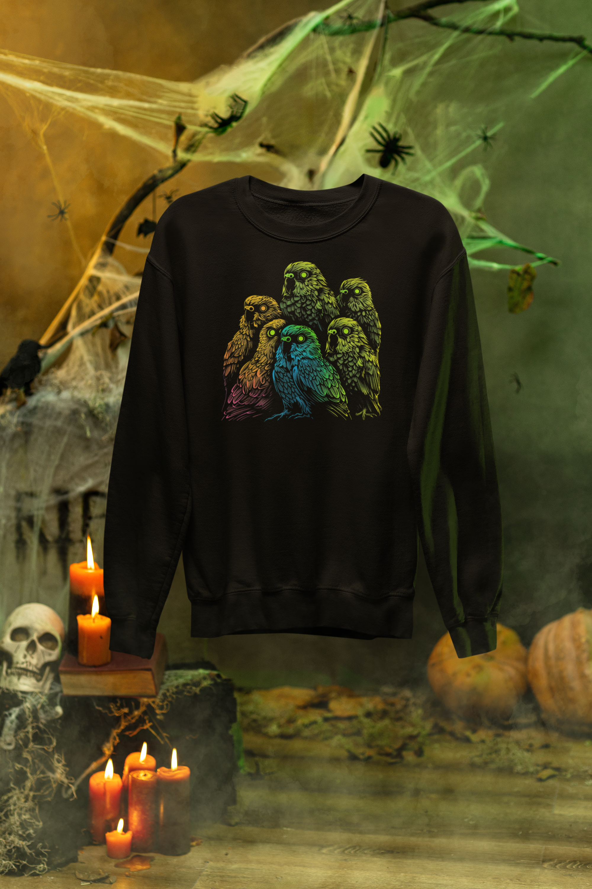 Neon Budgie Flock Sweatshirt – Spooky Glow Edition