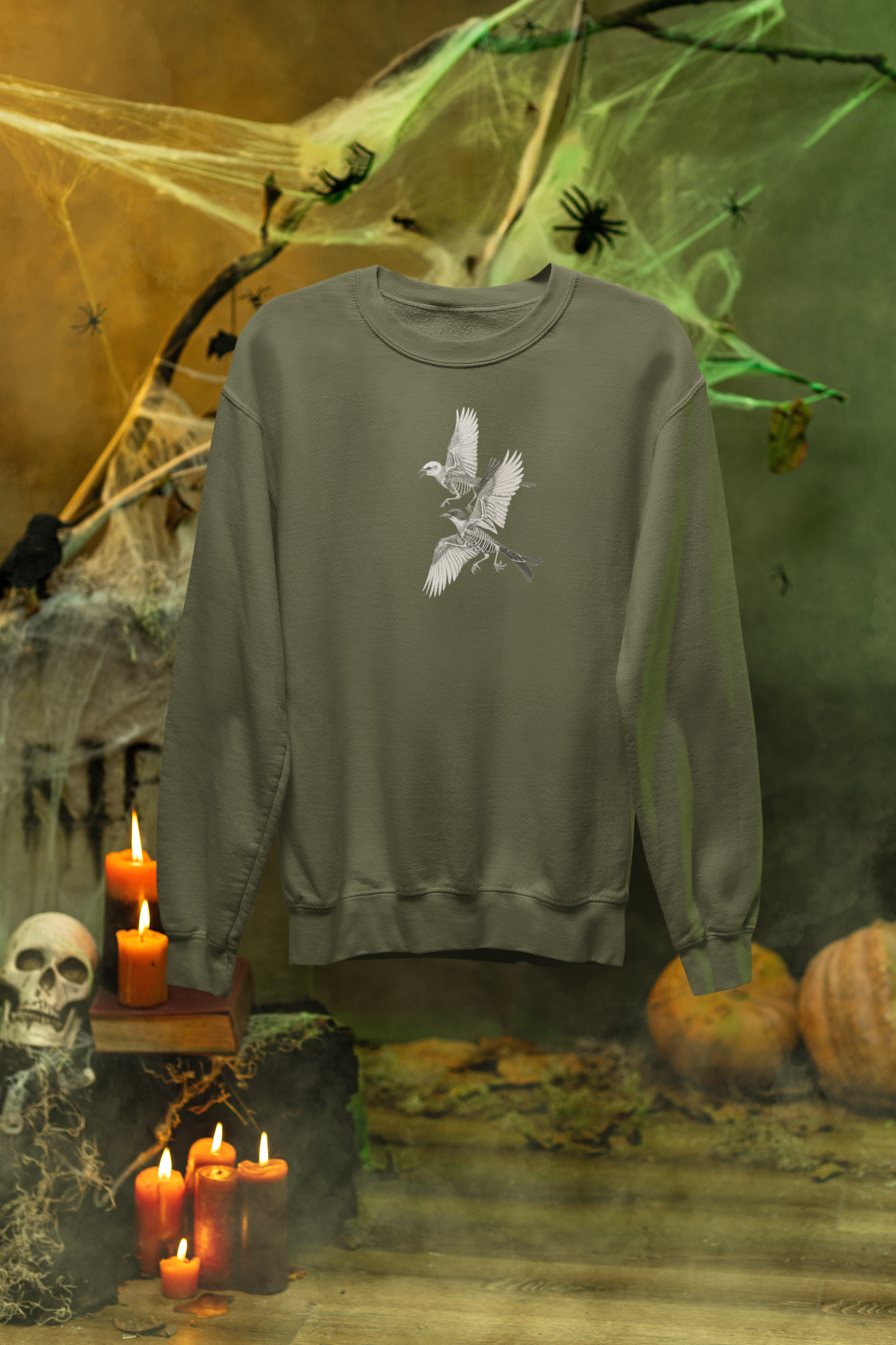 Ghost Flight Sweatshirt – Skeletal Birds in Motion