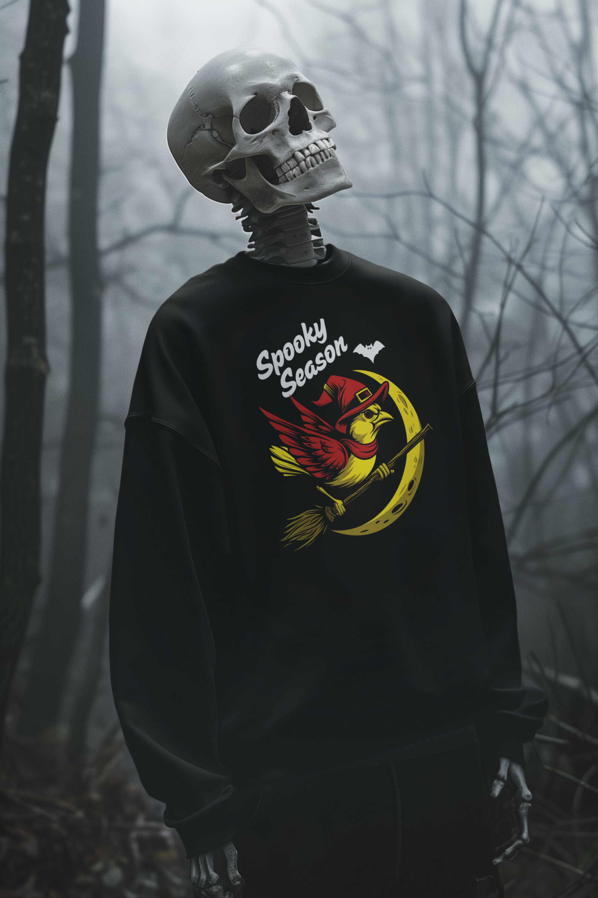 Spooky Season Bird Sweatshirt – Halloween Crewneck with Witch Budgie & Moon Design