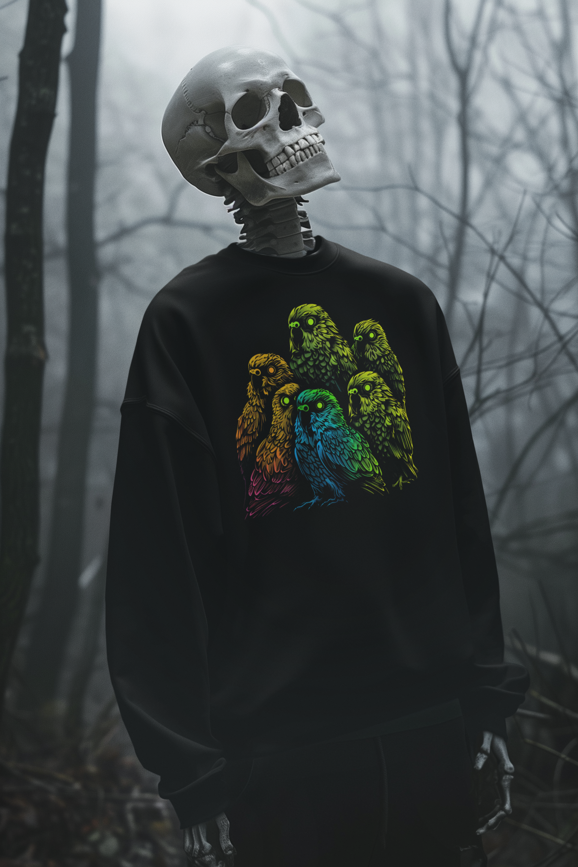 Neon Budgie Flock Sweatshirt – Spooky Glow Edition